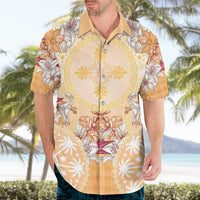 Hawaii Peach Palaka Hawaiian Shirt With Tapa Pattern Tropical Flowers - Polynesian Pride