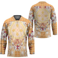 Hawaii Peach Palaka Hockey Jersey With Tapa Pattern Tropical Flowers - Polynesian Pride