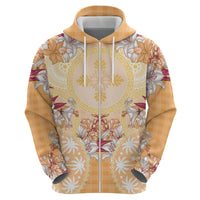 Hawaii Peach Palaka Hoodie With Tapa Pattern Tropical Flowers - Polynesian Pride