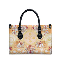 Hawaii Peach Palaka Leather Bag With Tapa Pattern Tropical Flowers - Polynesian Pride