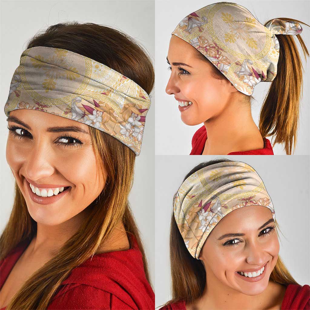 Hawaii Peach Palaka Neck Gaiter With Tapa Pattern Tropical Flowers - Polynesian Pride