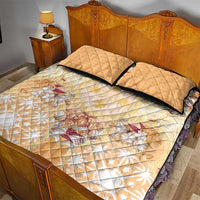 Hawaii Peach Palaka Quilt Bed Set With Tapa Pattern Tropical Flowers - Polynesian Pride
