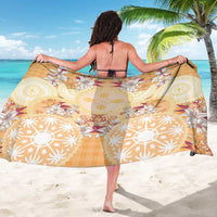 Hawaii Peach Palaka Sarong With Tapa Pattern Tropical Flowers - Polynesian Pride