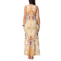 Hawaii Peach Palaka Tank Maxi Dress With Tapa Pattern Tropical Flowers - Polynesian Pride