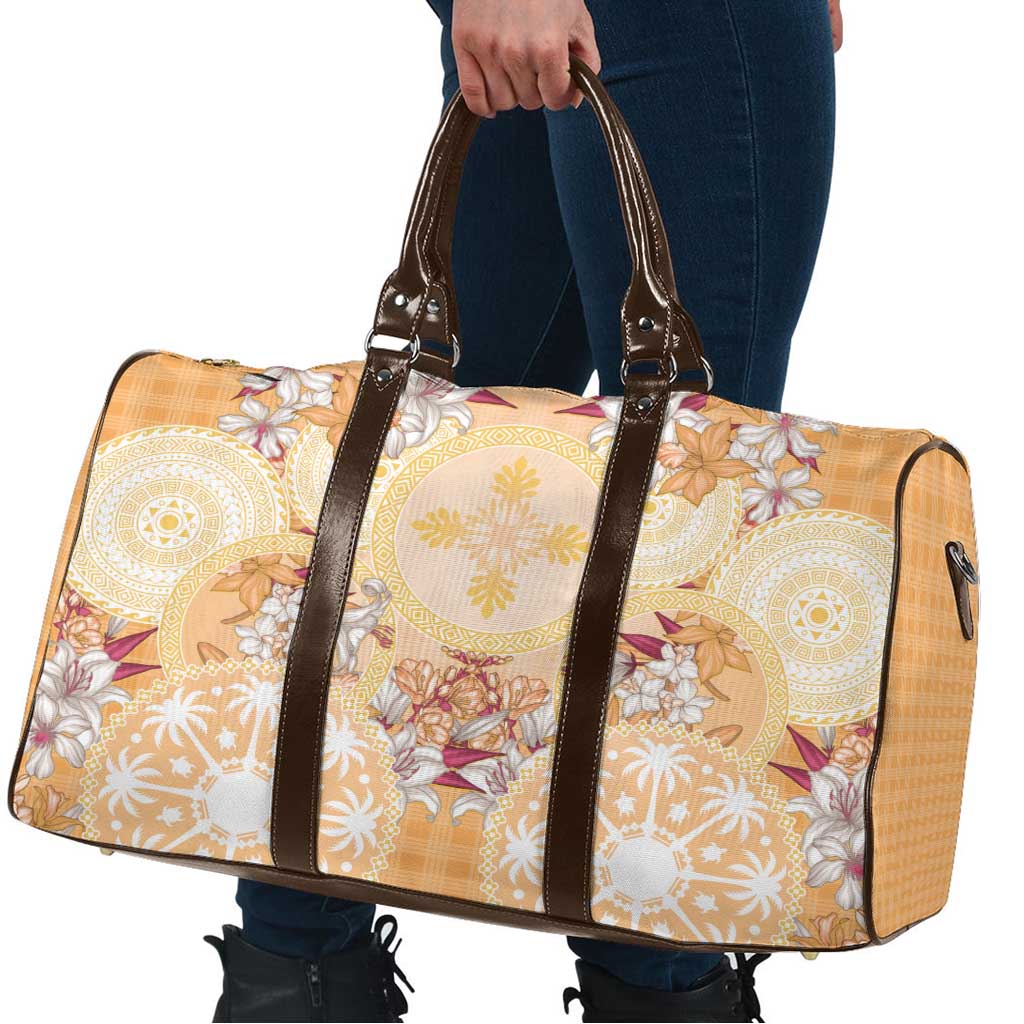 Hawaii Peach Palaka Travel Bag With Tapa Pattern Tropical Flowers - Polynesian Pride