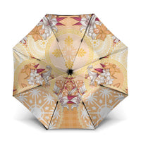 Hawaii Peach Palaka Umbrella With Tapa Pattern Tropical Flowers - Polynesian Pride