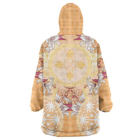 Hawaii Peach Palaka Wearable Blanket Hoodie With Tapa Pattern Tropical Flowers - Polynesian Pride