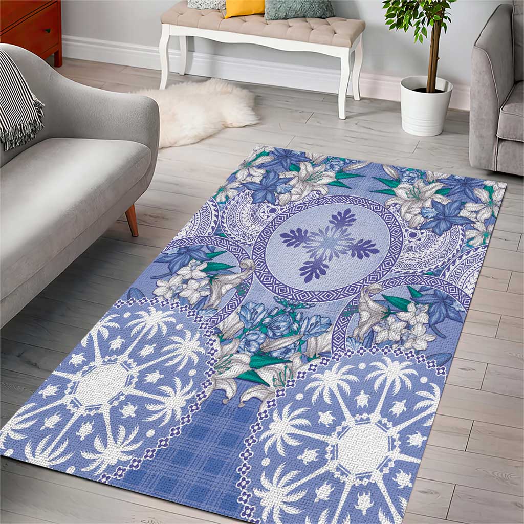 Hawaii Violet Palaka Area Rug With Tapa Pattern Tropical Flowers - Polynesian Pride