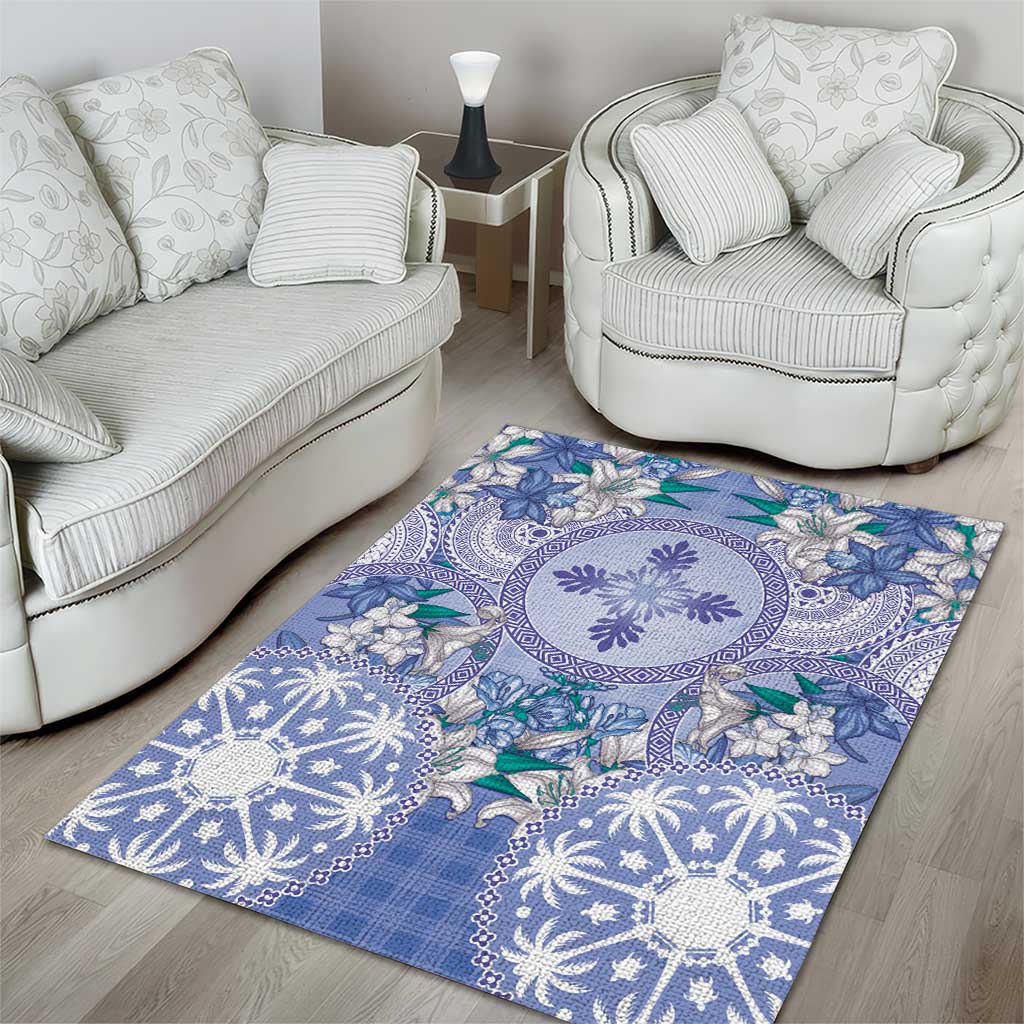 Hawaii Violet Palaka Area Rug With Tapa Pattern Tropical Flowers - Polynesian Pride