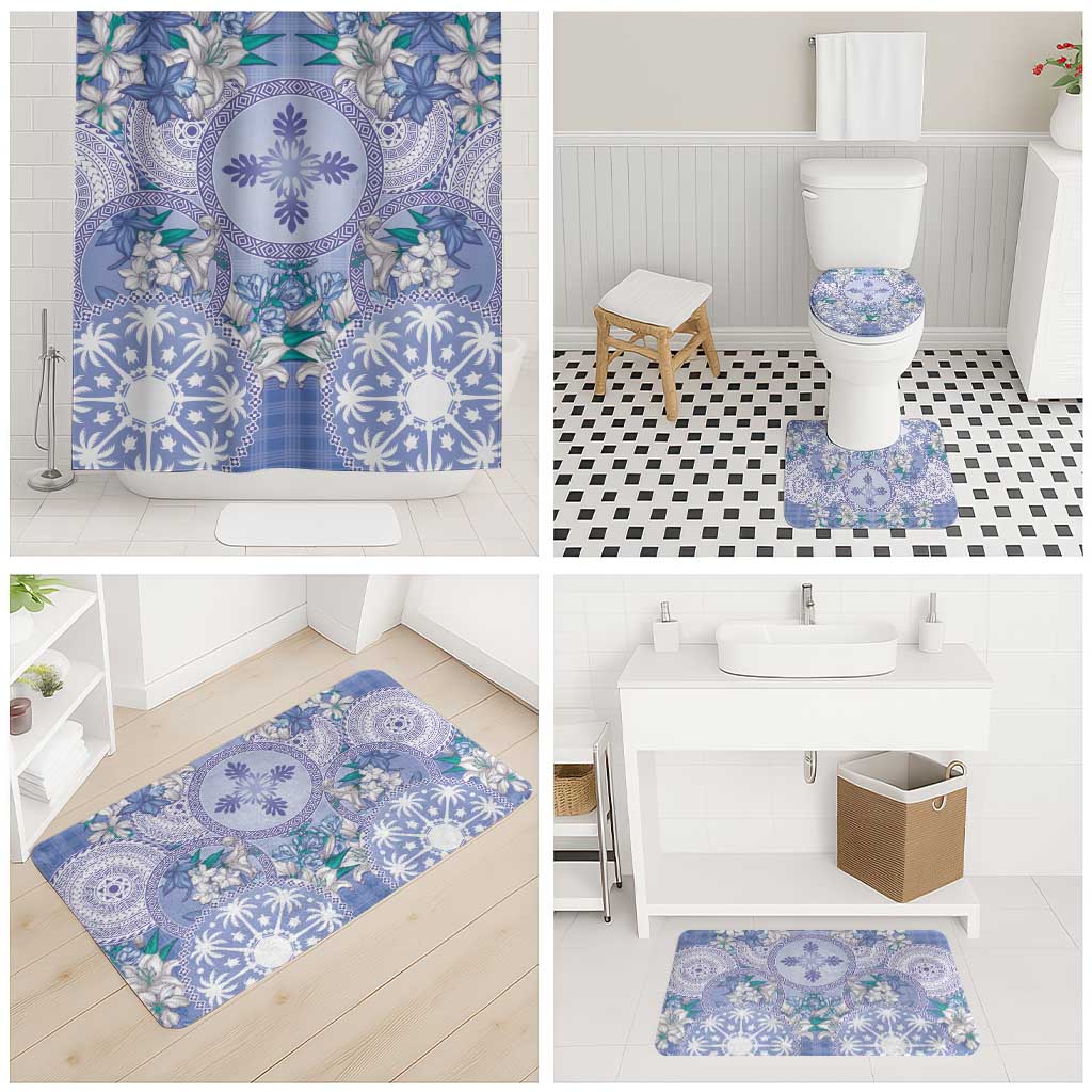 Hawaii Violet Palaka Bathroom Set With Tapa Pattern Tropical Flowers - Polynesian Pride
