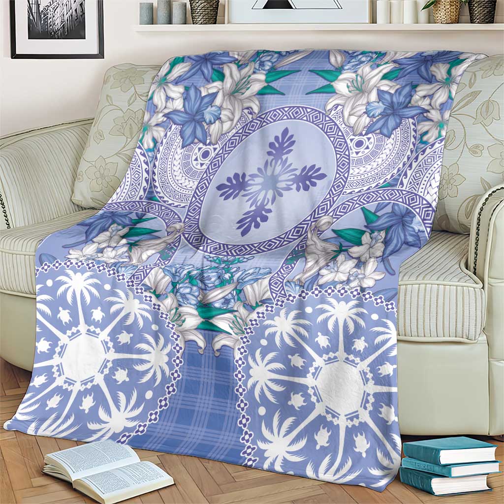 Hawaii Violet Palaka Blanket With Tapa Pattern Tropical Flowers - Polynesian Pride