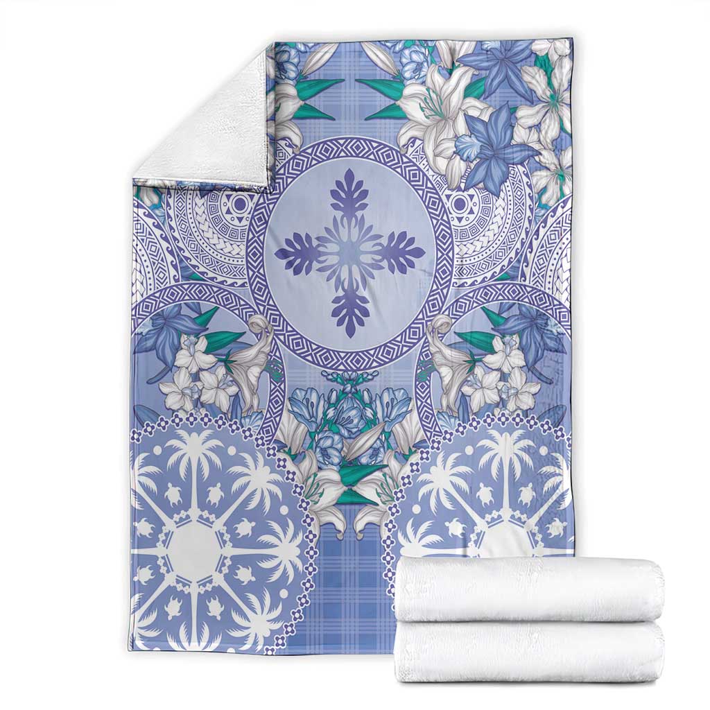 Hawaii Violet Palaka Blanket With Tapa Pattern Tropical Flowers - Polynesian Pride