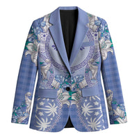 Hawaii Violet Palaka Blazer With Tapa Pattern Tropical Flowers - Polynesian Pride