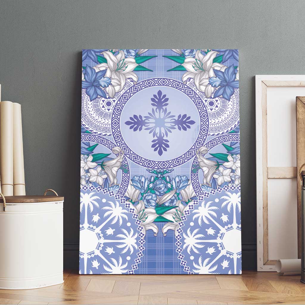 Hawaii Violet Palaka Canvas Wall Art With Tapa Pattern Tropical Flowers - Polynesian Pride