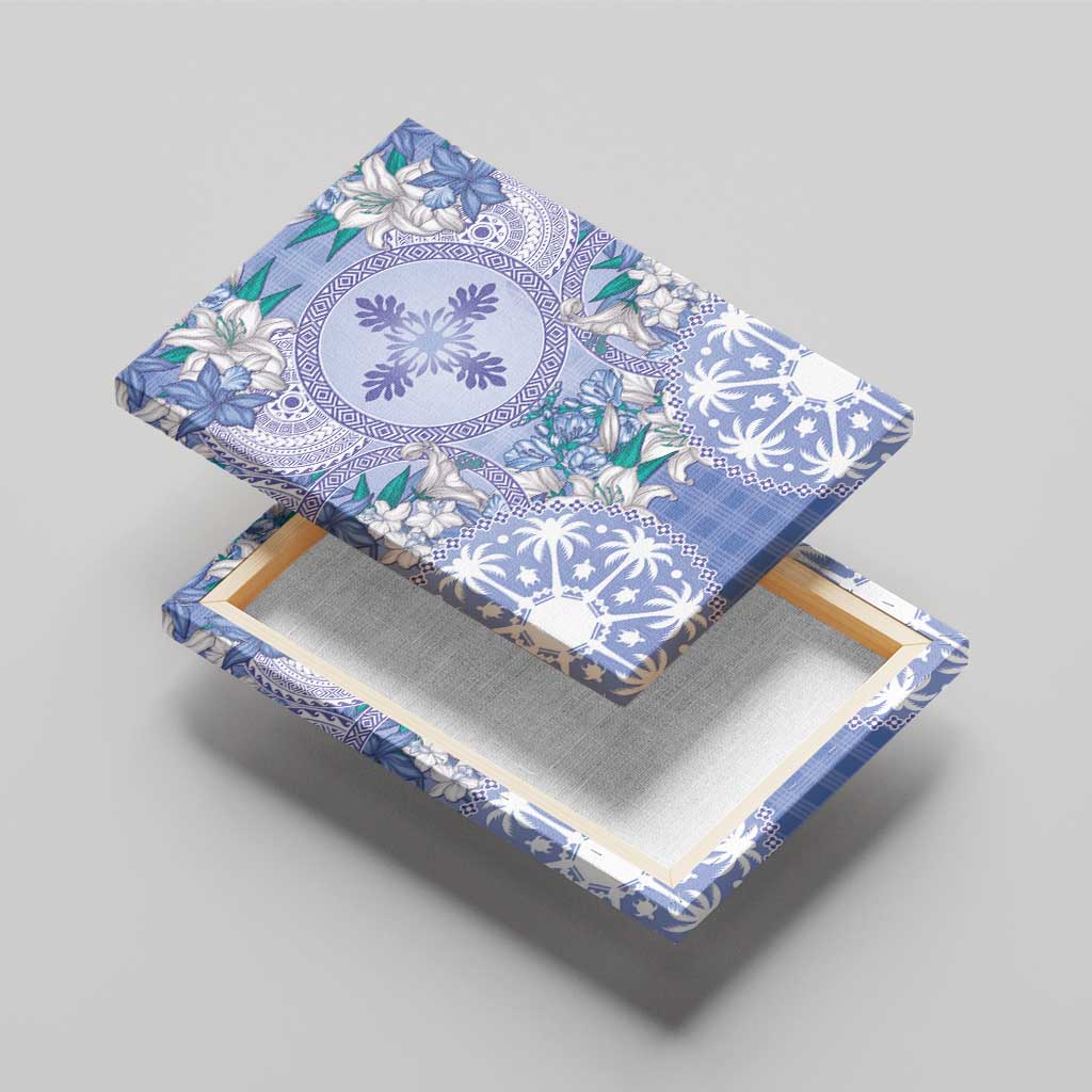 Hawaii Violet Palaka Canvas Wall Art With Tapa Pattern Tropical Flowers - Polynesian Pride