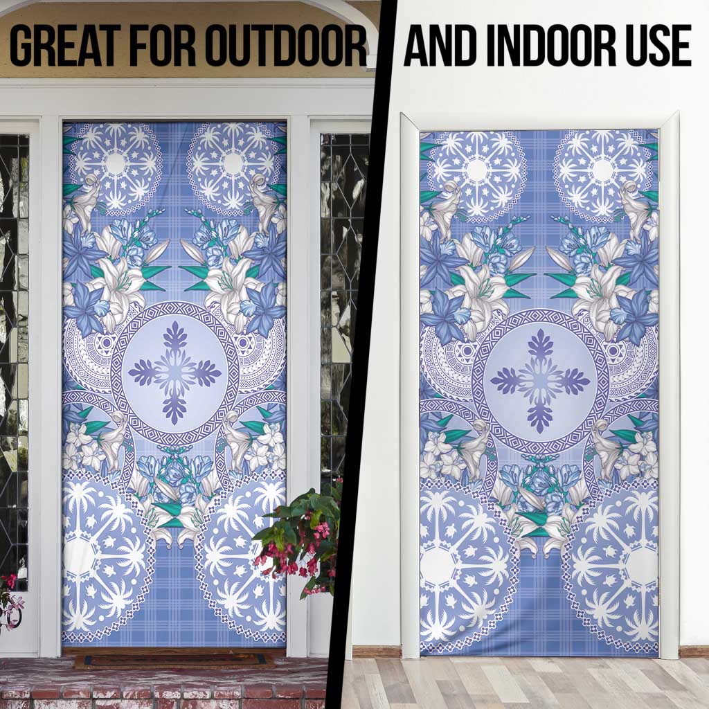 Hawaii Violet Palaka Door Cover With Tapa Pattern Tropical Flowers - Polynesian Pride