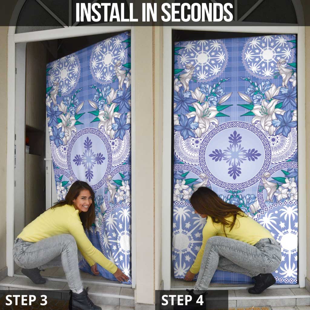 Hawaii Violet Palaka Door Cover With Tapa Pattern Tropical Flowers - Polynesian Pride