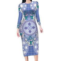 Hawaii Violet Palaka Family Matching Long Sleeve Bodycon Dress and Hawaiian Shirt With Tapa Pattern Tropical Flowers - Polynesian Pride