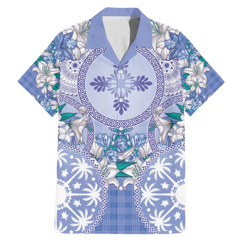 Hawaii Violet Palaka Family Matching Mermaid Dress and Hawaiian Shirt With Tapa Pattern Tropical Flowers - Polynesian Pride
