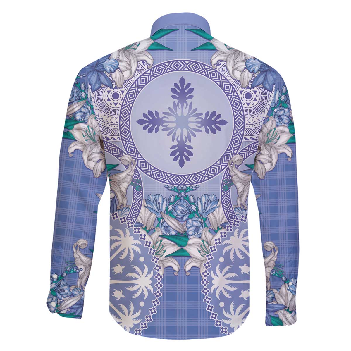Hawaii Violet Palaka Family Matching Off The Shoulder Long Sleeve Dress and Hawaiian Shirt With Tapa Pattern Tropical Flowers - Polynesian Pride