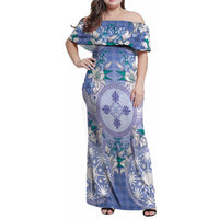 Hawaii Violet Palaka Family Matching Off Shoulder Maxi Dress and Hawaiian Shirt With Tapa Pattern Tropical Flowers - Polynesian Pride