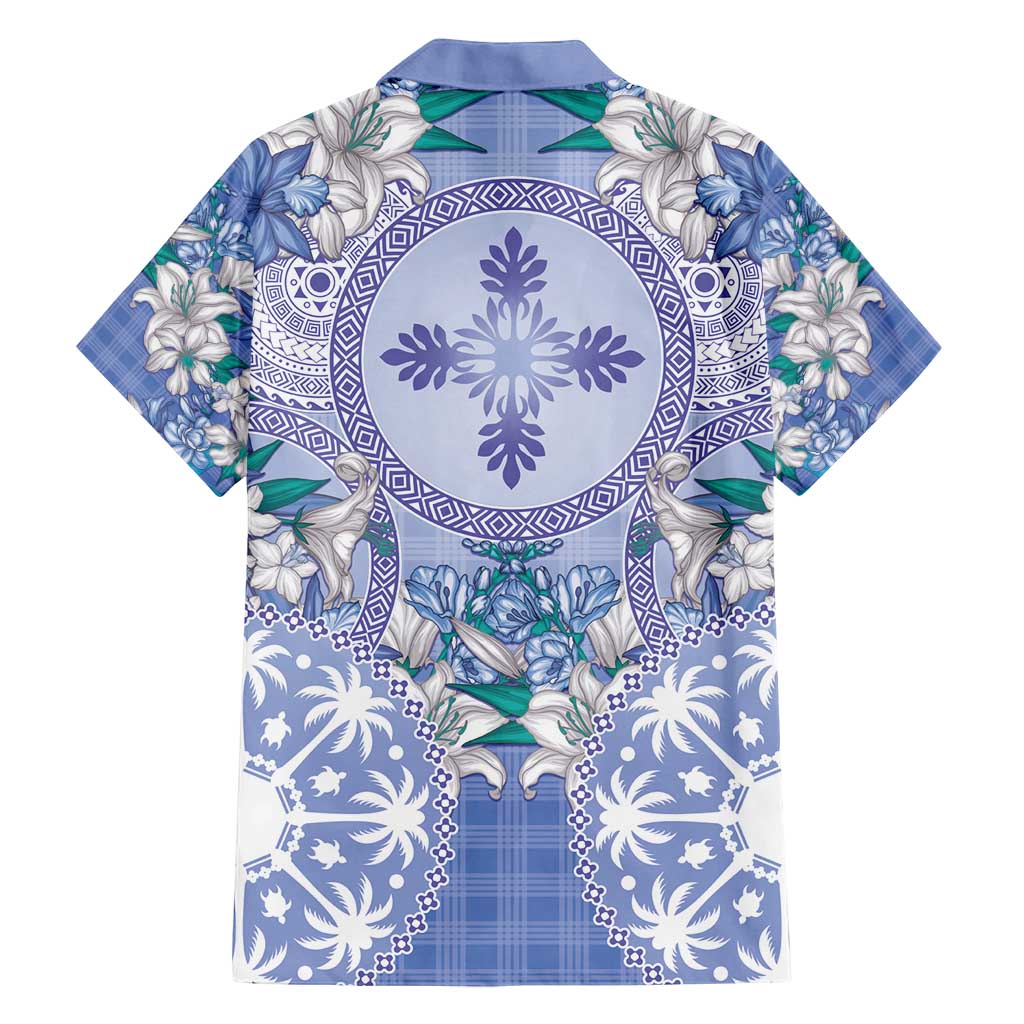 Hawaii Violet Palaka Family Matching Off Shoulder Short Dress and Hawaiian Shirt With Tapa Pattern Tropical Flowers - Polynesian Pride