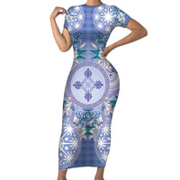 Hawaii Violet Palaka Family Matching Short Sleeve Bodycon Dress and Hawaiian Shirt With Tapa Pattern Tropical Flowers - Polynesian Pride