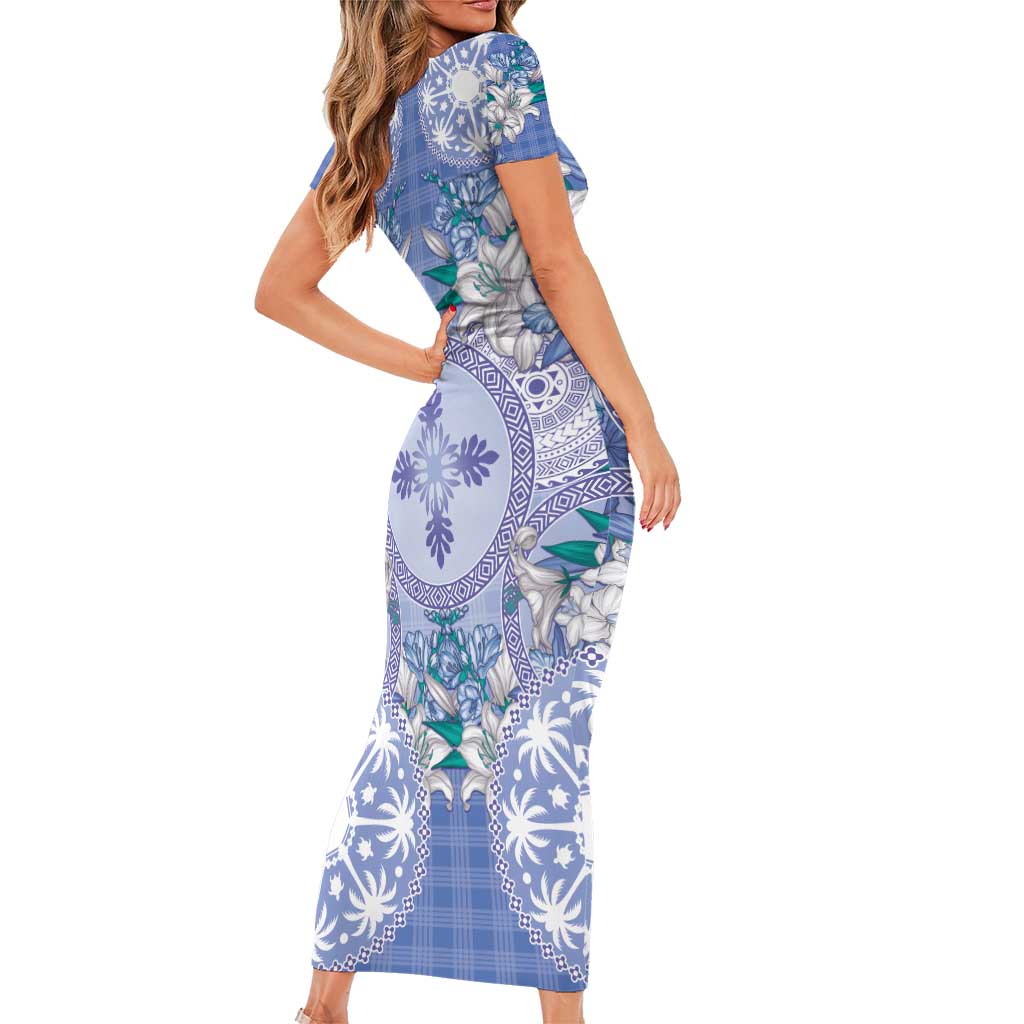 Hawaii Violet Palaka Family Matching Short Sleeve Bodycon Dress and Hawaiian Shirt With Tapa Pattern Tropical Flowers - Polynesian Pride