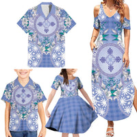 Hawaii Violet Palaka Family Matching Summer Maxi Dress and Hawaiian Shirt With Tapa Pattern Tropical Flowers - Polynesian Pride