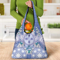 Hawaii Violet Palaka Grocery Bag With Tapa Pattern Tropical Flowers - Polynesian Pride