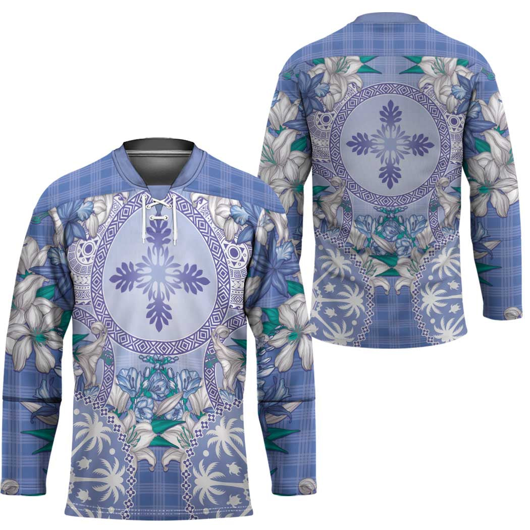 Hawaii Violet Palaka Hockey Jersey With Tapa Pattern Tropical Flowers - Polynesian Pride