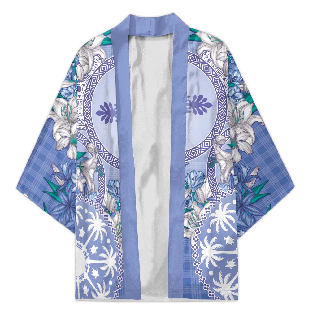 Hawaii Violet Palaka Kimono With Tapa Pattern Tropical Flowers - Polynesian Pride