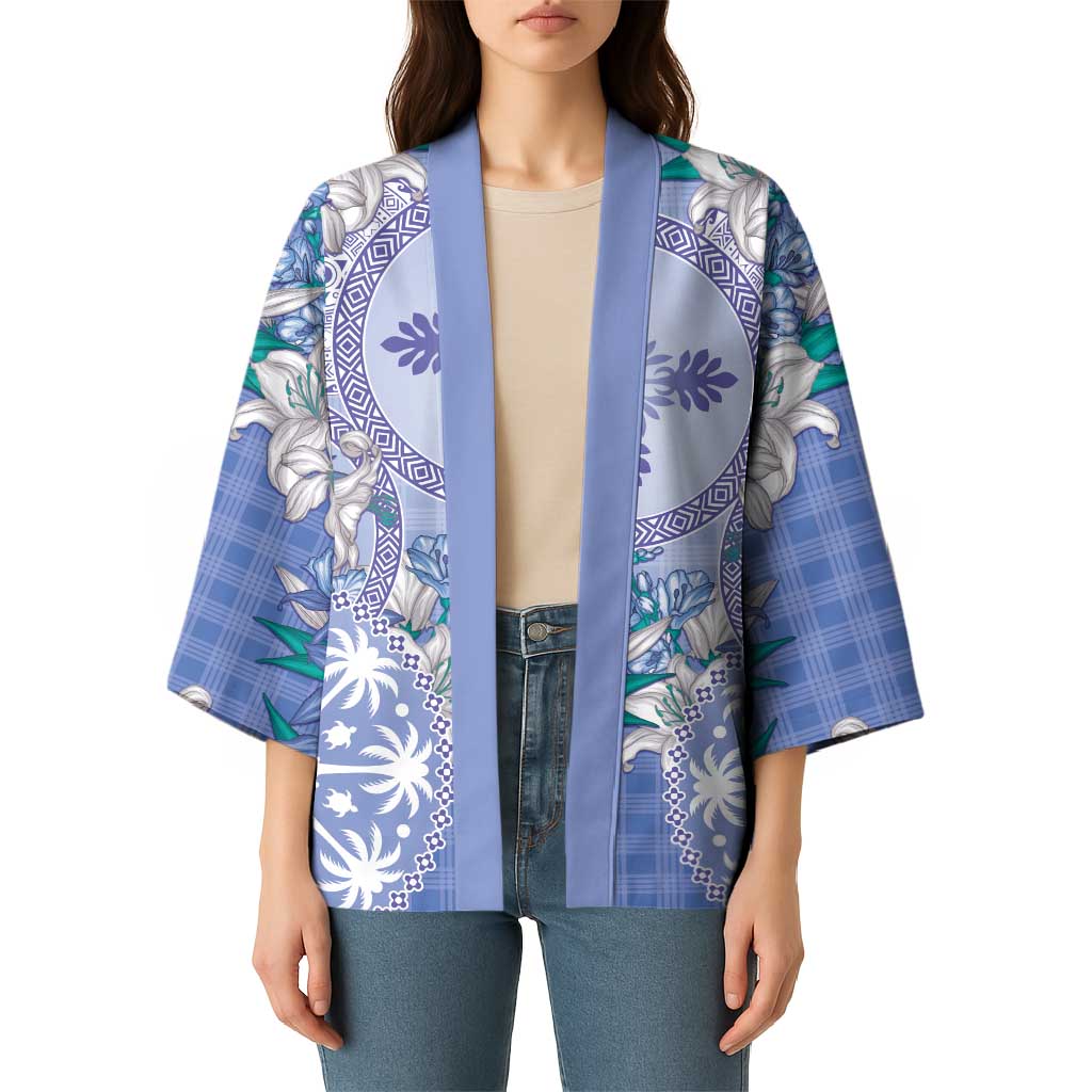 Hawaii Violet Palaka Kimono With Tapa Pattern Tropical Flowers - Polynesian Pride