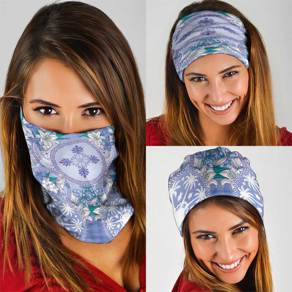 Hawaii Violet Palaka Neck Gaiter With Tapa Pattern Tropical Flowers - Polynesian Pride