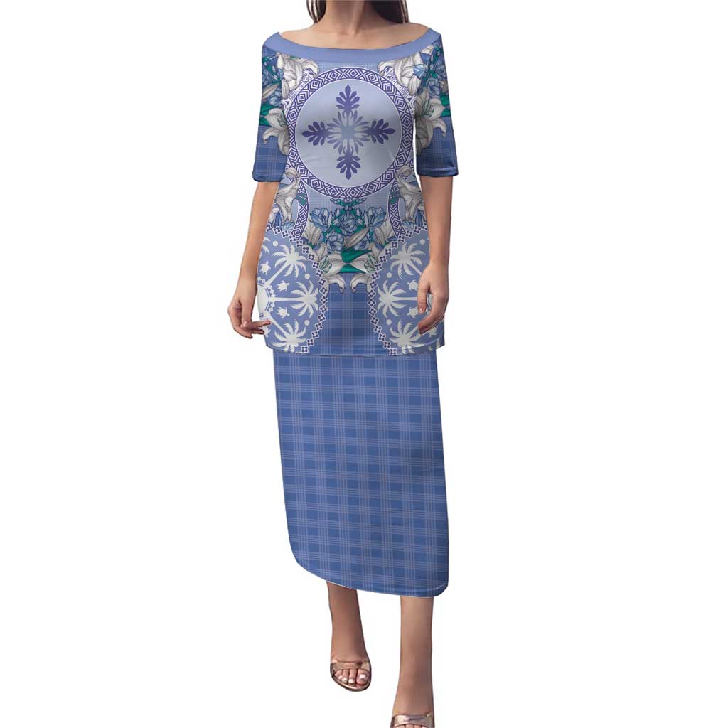 Hawaii Violet Palaka Puletasi With Tapa Pattern Tropical Flowers - Polynesian Pride