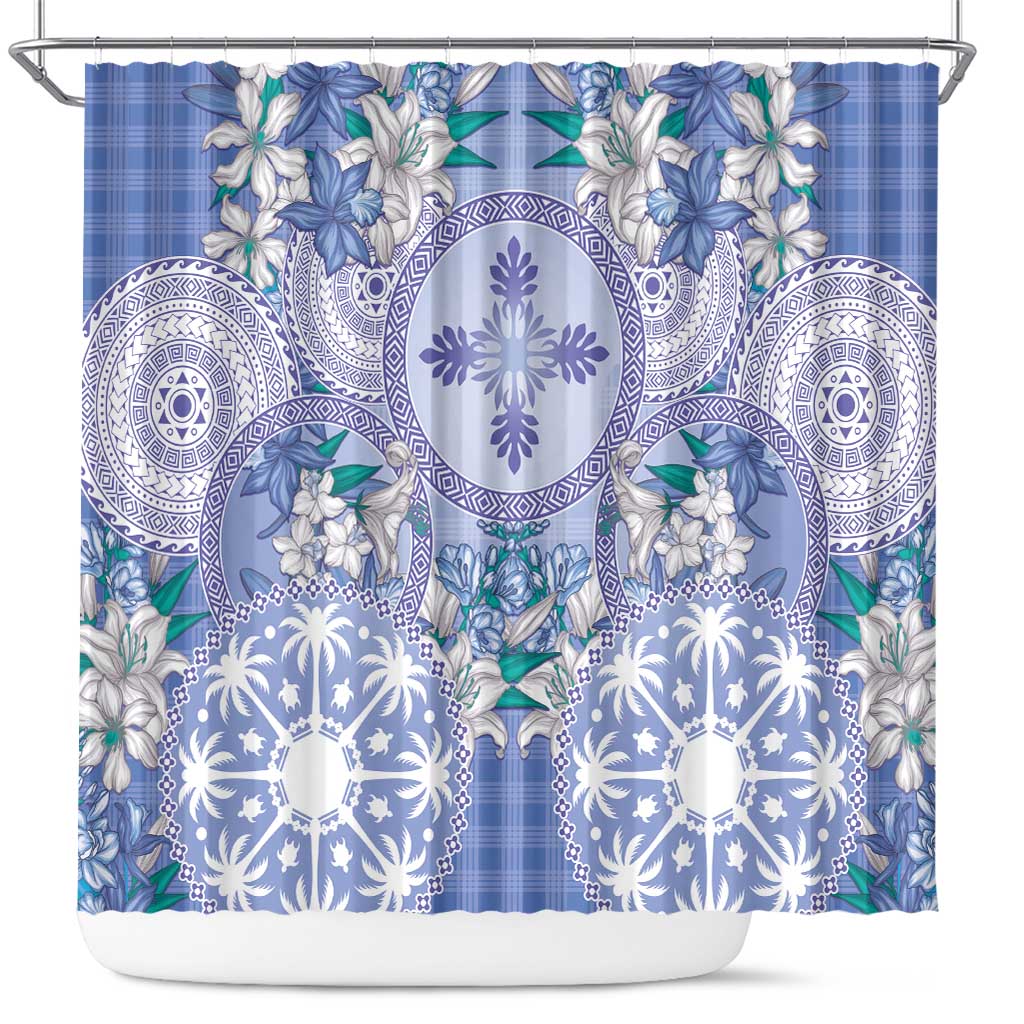 Hawaii Violet Palaka Shower Curtain With Tapa Pattern Tropical Flowers - Polynesian Pride