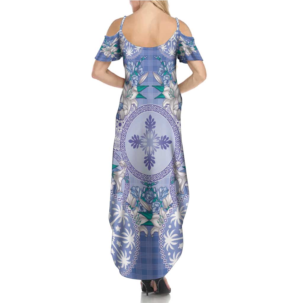 Hawaii Violet Palaka Summer Maxi Dress With Tapa Pattern Tropical Flowers - Polynesian Pride