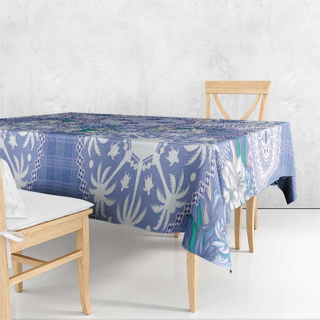 Hawaii Violet Palaka Tablecloth With Tapa Pattern Tropical Flowers - Polynesian Pride