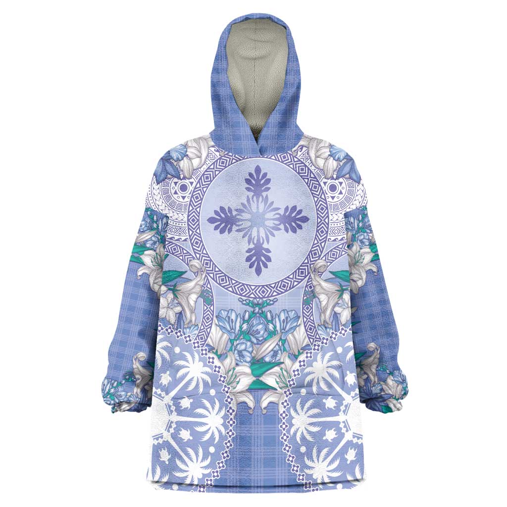 Hawaii Violet Palaka Wearable Blanket Hoodie With Tapa Pattern Tropical Flowers - Polynesian Pride