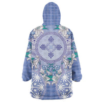 Hawaii Violet Palaka Wearable Blanket Hoodie With Tapa Pattern Tropical Flowers - Polynesian Pride