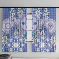 Hawaii Violet Palaka Window Curtain With Tapa Pattern Tropical Flowers - Polynesian Pride