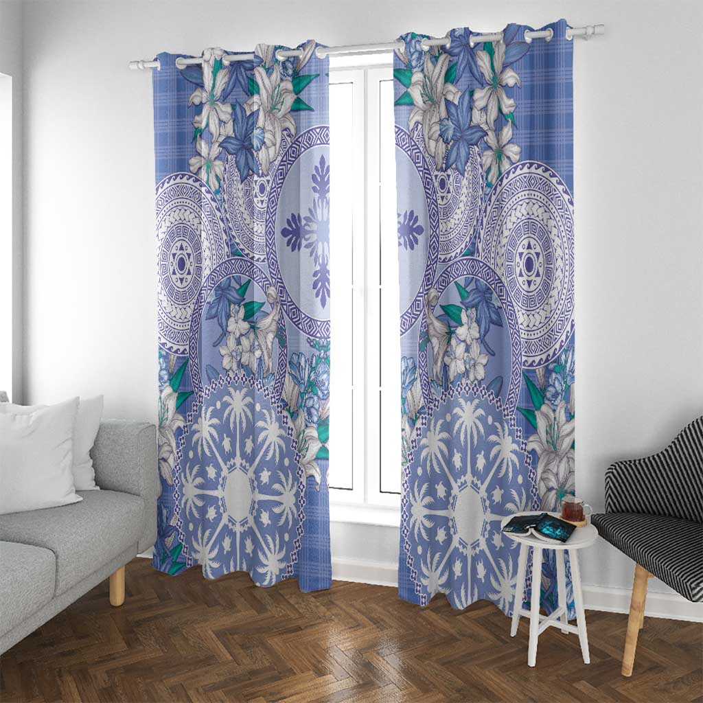 Hawaii Violet Palaka Window Curtain With Tapa Pattern Tropical Flowers - Polynesian Pride