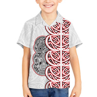 Aotearoa New Zealand Family Matching Long Sleeve Bodycon Dress and Hawaiian Shirt Maori Marae Pattern Tiki LT05 Son's Shirt White - Polynesian Pride