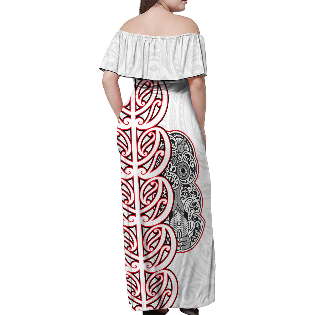 Aotearoa New Zealand Family Matching Off Shoulder Maxi Dress and Hawaiian Shirt Maori Marae Pattern Tiki LT05 - Polynesian Pride