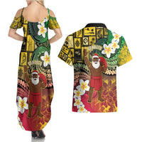 Vanuatu Christmas Couples Matching Summer Maxi Dress and Hawaiian Shirt Ni-Van Santa Retro Style - Polynesian Pride