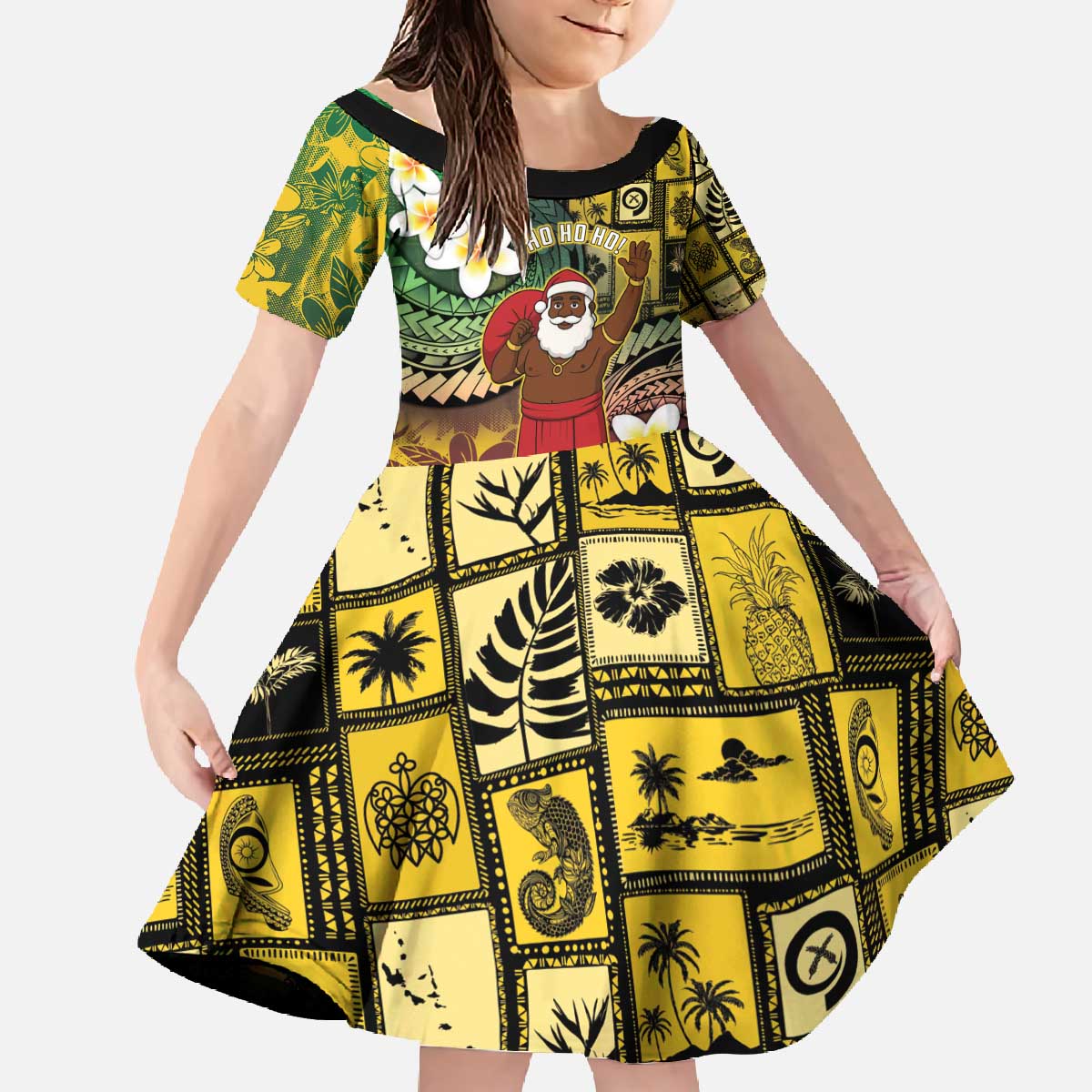 Vanuatu Christmas Family Matching Off The Shoulder Long Sleeve Dress and Hawaiian Shirt Ni-Van Santa Retro Style - Polynesian Pride