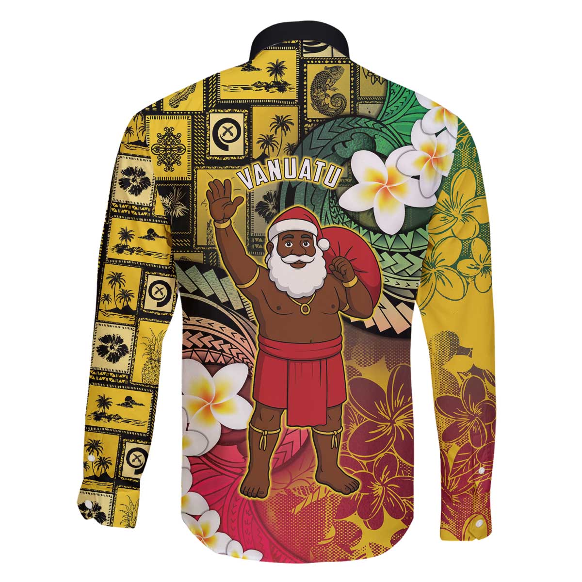Vanuatu Christmas Family Matching Off The Shoulder Long Sleeve Dress and Hawaiian Shirt Ni-Van Santa Retro Style - Polynesian Pride