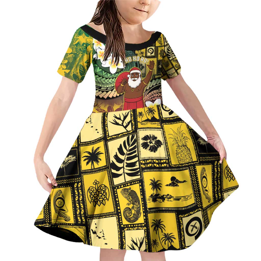 Vanuatu Christmas Family Matching Off Shoulder Short Dress and Hawaiian Shirt Ni-Van Santa Retro Style - Polynesian Pride