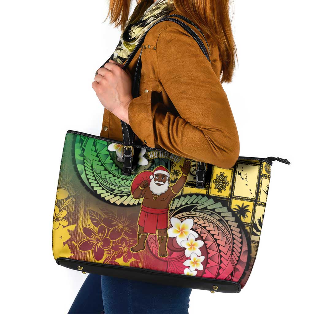 Vanuatu Christmas Leather Tote Bag Ni-Van Santa Retro Style - Polynesian Pride