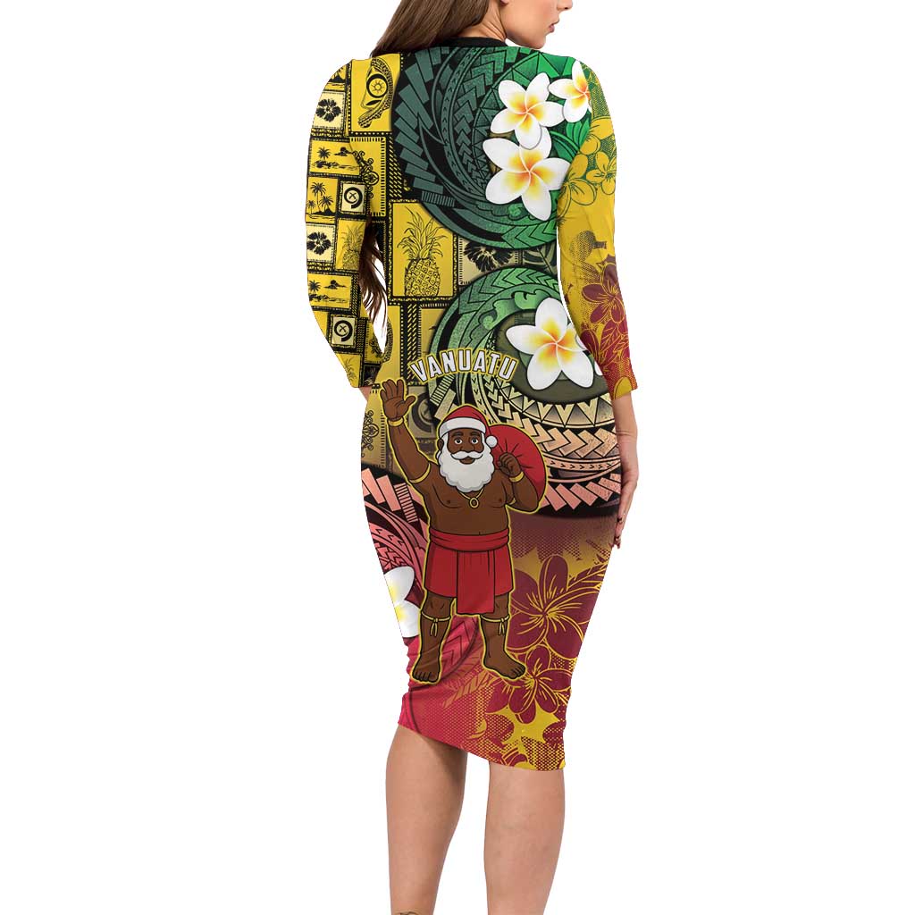 Vanuatu Christmas Long Sleeve Bodycon Dress Ni-Van Santa Retro Style - Polynesian Pride